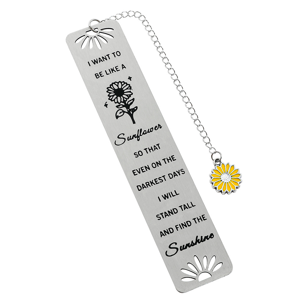 Cross-border new sunflower book mark inspirational stainless steel hollow engraved bookmark sunflower bookmark reading gift