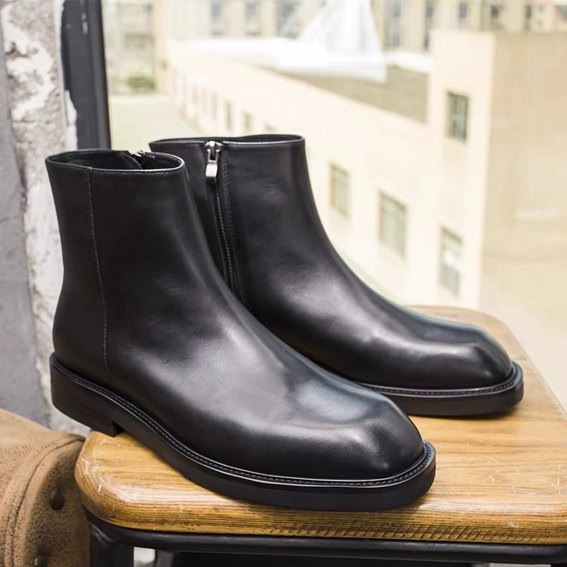 Мужские ботинки Мартин из натуральной кожи, модные осенние деловые ботинки челси, высокие зимние британские ботинки на флисовой подкладке