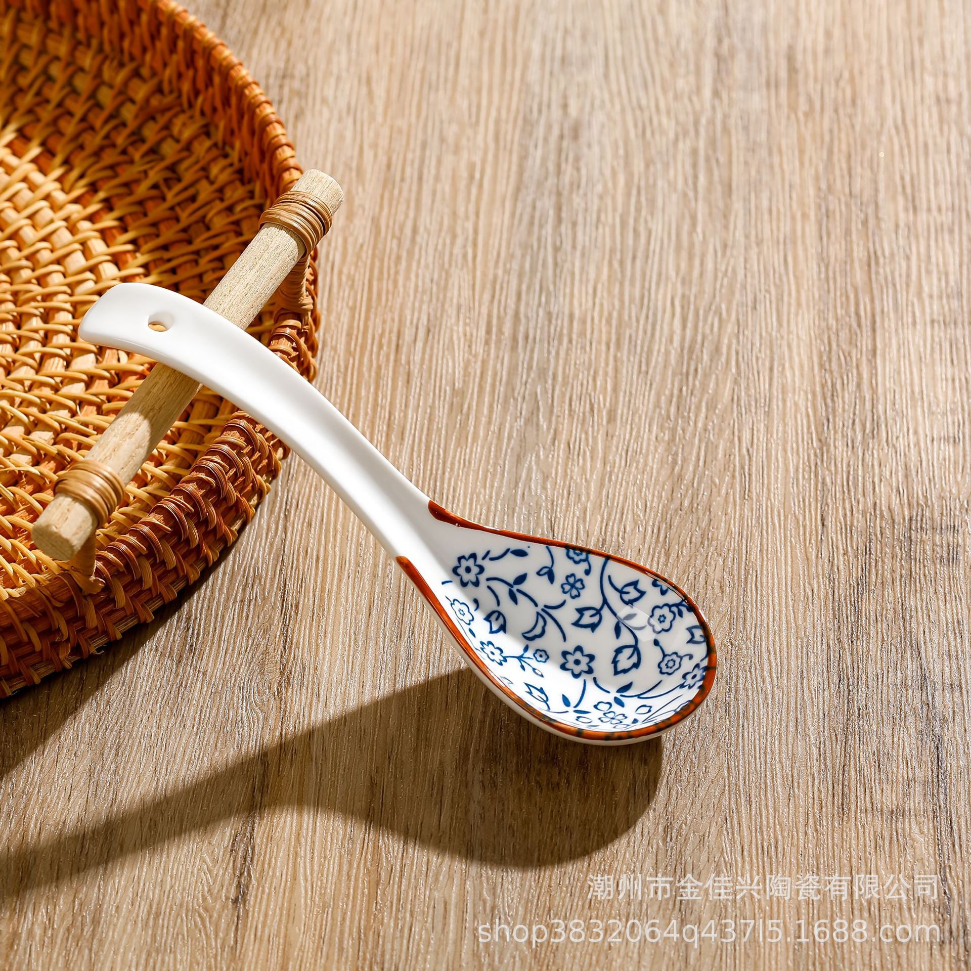 Cuchara japonesa de cerámica hogar Patrón de alto aspecto ins cuchara mezcladora de viento cuchara de gran capacidad diseño de cabeza de cuchara