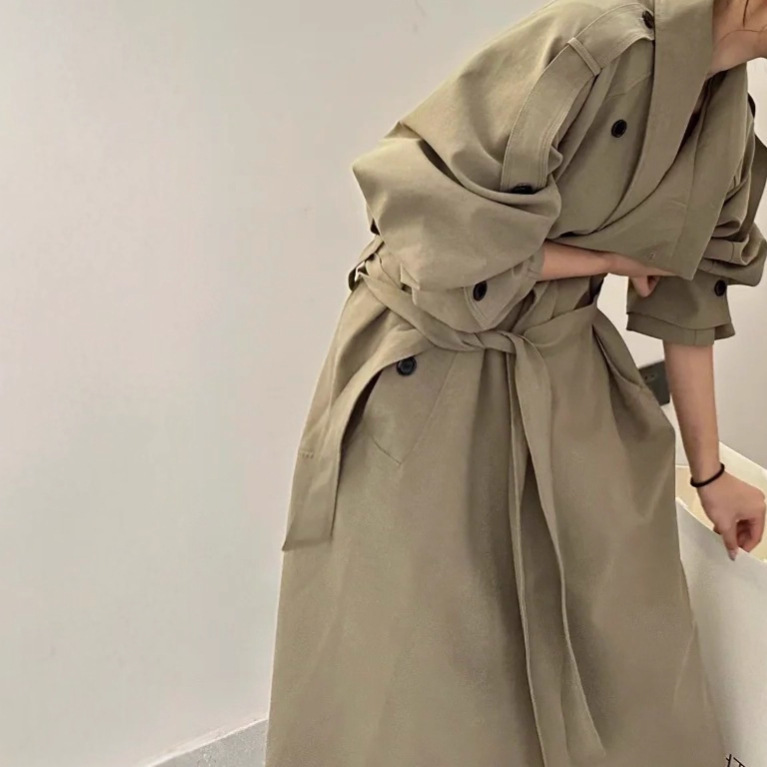 Autumn New Casual Loose Style Coat British Style Mid-Length Large Lapel Windbreaker Jacket for Women