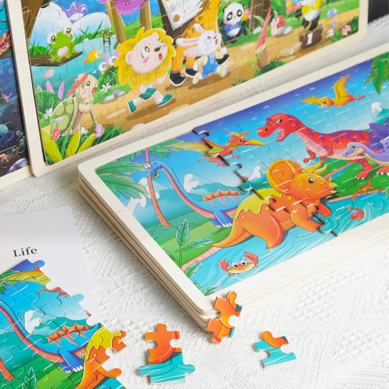 Borde de troncos 98 piezas de rompecabezas rompecabezas original 3 años niño animal dibujos animados plano rompecabezas educación temprana madera