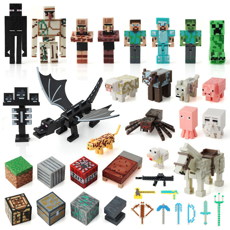 Minecraft Plastic Toy Figures: Ender Dragon, Steve, Creeper, Iron Golem Dolls and Models