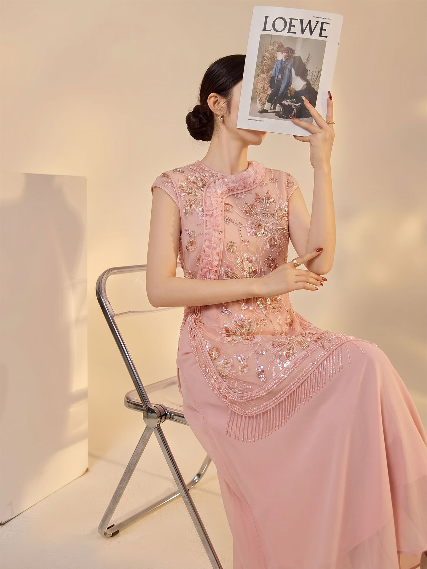 Đầm maxi nữ thêu hoa cao cấp kiểu mới — màu hồng