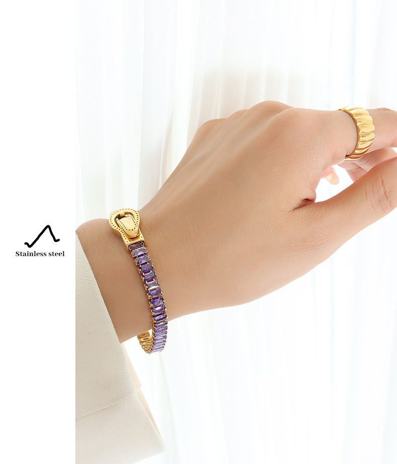 French Style Solid Color Titanium Steel Bracelets Inlay Zircon Stainless Steel Bracelets