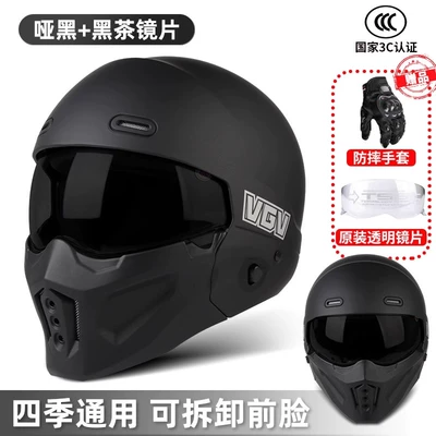 3C National Certification Scorpion Helmet Retro Motorcycle Full Helmet for Men and Women Autumn and Winter Riding Warm Helmet (Motosiklet dəbilqələri) - s-scorpio-second-generation-matte-black-tea-buy-one-get-four