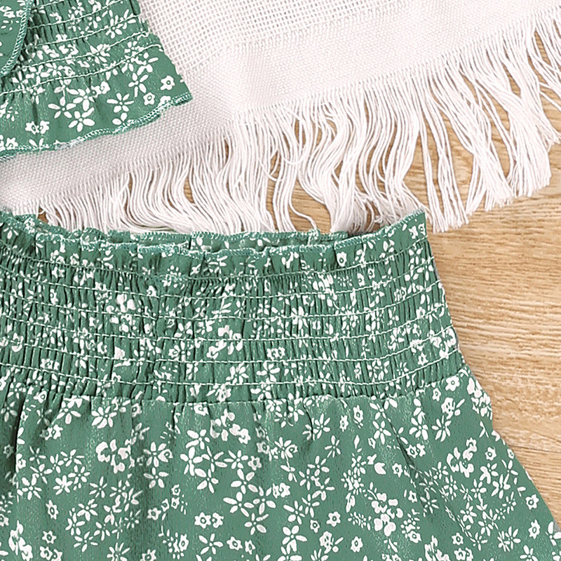 Abbigliamento per bambini 2024 estate nuovo prodotto per bambini reggicalze floreale gonna corta in pizzo set in due pezzi per ragazze_voghion.com