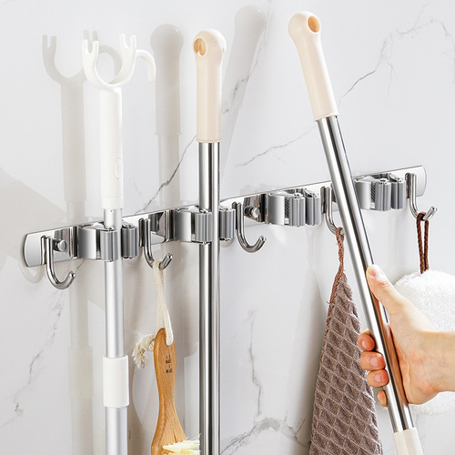 304 stainless steel mop holder without drilling multi-purpose mop hook bathroom broom storage clip manufacturer wholesale