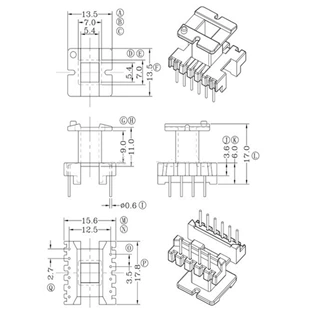 EE19变压器骨架EE19高频电源骨架EE19立式骨架4+6有配套磁芯