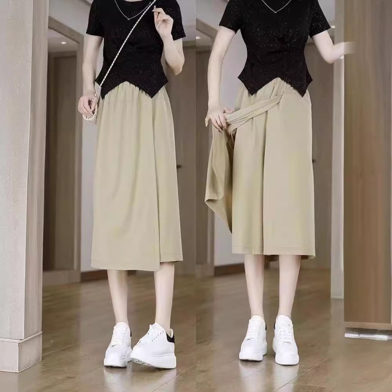 2024 Summer New Arrival Cropped Culottes Summer Women's Thin Casual Pants Skirt High Waist Loose plus size Lazy Style Pants Skirt