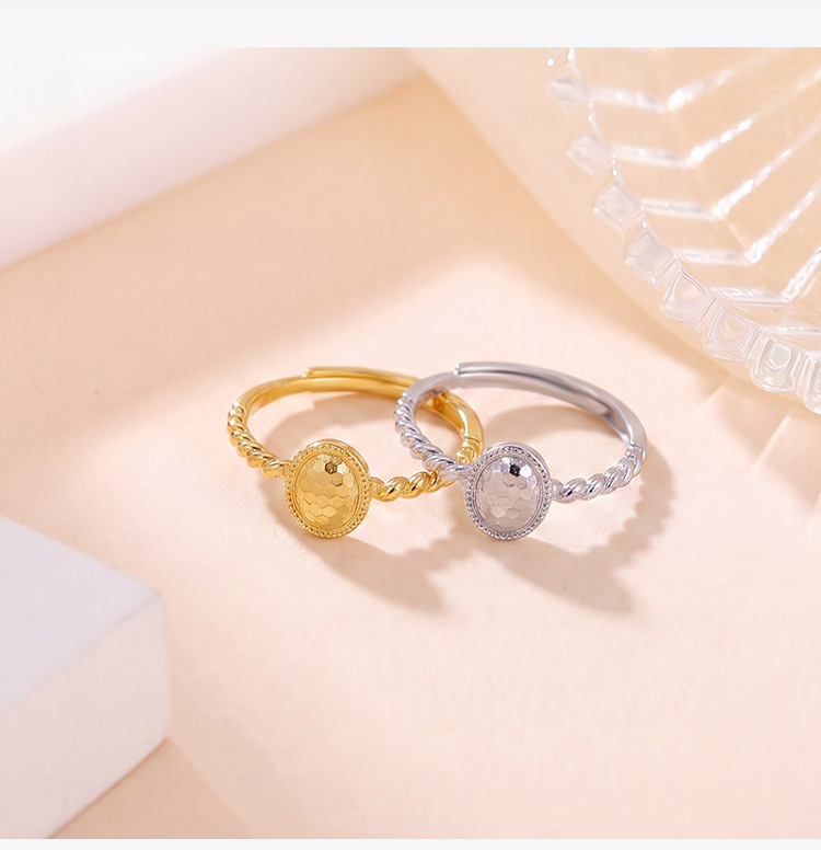 Nhẫn bạc S925 mạ vàng hình trứng đơn giản họa tiết xoắn phong cách nhẹ nhàng — Bạc chi tiết 3