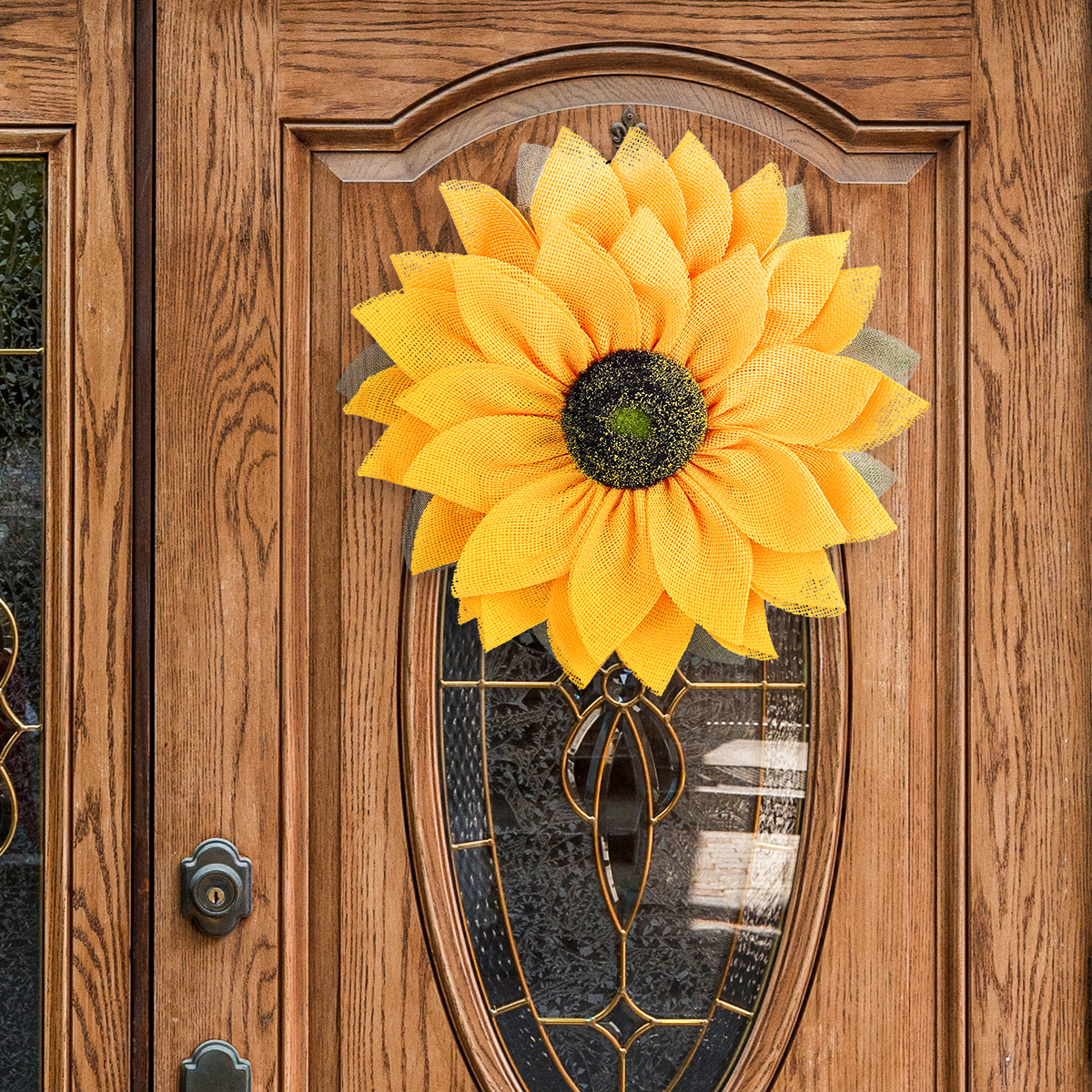 Decoración Textil para Puerta de Hogar con Diseño de Girasol de Hong Kong, Decoración de Puerta Principal con Corona de Girasol para Acción de Gracias, Adorno Colgante de Pared, Venta al por Mayor