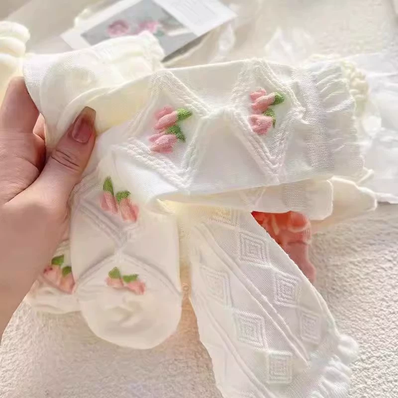 Летние белые колготки до колена, стиль лолита, средняя длина