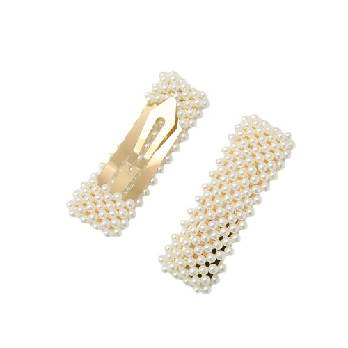 Korean version of Internet celebrity hand-woven pearl bb clip flower hair clip simple hair clip women's bangs clip one-word clip
