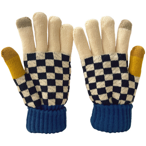 Korean Style Checkered Adult Knit Warm Gloves Winter Unisex Couples Large Double Layer Thick Fleece