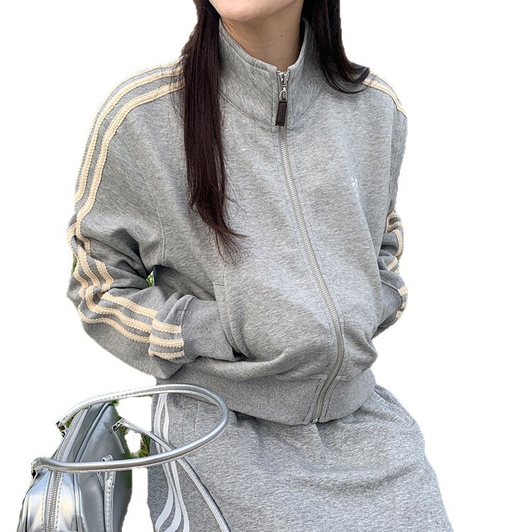 美式复古棒球服短外套女秋冬季宽松休闲运动卫衣立领长袖上衣夹克|undefined