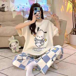 Cross-border New Summer Pajamas Women's Cute suit Summer Short-sleeved Trousers Casual Cartoon Korean Style Pajamas Home Clothes