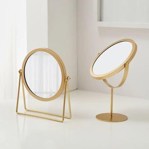 Metal iron makeup mirror student dormitory desktop standable small mirror Nordic ins style makeup mirror