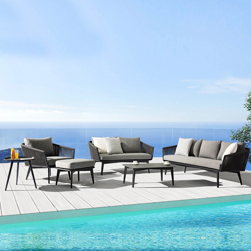 Sofá al aire libre patio al aire libre jardín balcón ocio al aire libre caña sofá mesa de té combinación impermeable protección solar alojamiento residencial