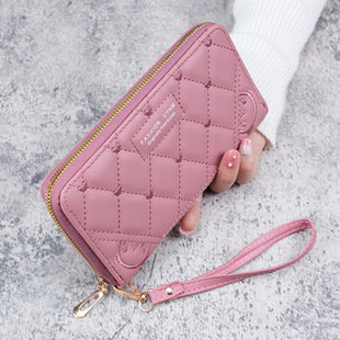 Spot 2023 Summer New Handbag Fresh Sweet Mid-length Women's Wallet Solid Color Pu Leather Embroidered Wallet