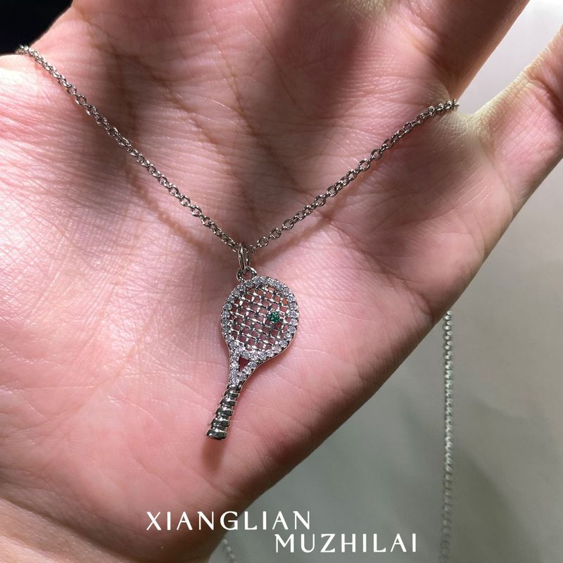 小红书爆款银色网球拍项链女超闪爆款闪钻高级气质锁骨链一件代发|undefined