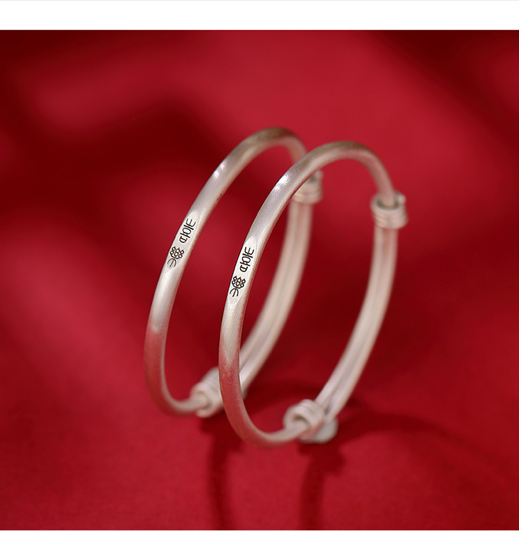 Vòng tay bạc S999 trẻ em hình hươu – bình an, niềm vui – phong cách mờ làm cũ — Ping An (một cặp), Mô hình vui vẻ (một cặp) chi tiết 3
