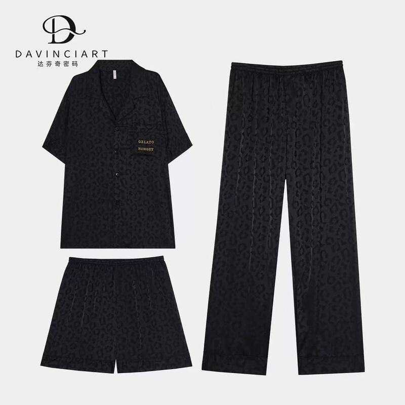 The Da Vinci Code Ice Silk Pajamas Leopard Print Couple Style Loose Thin Suit Women's Home Clothes Advanced Can Be Weared Outside The Da Vinci Code Ice Silk Pajamas Leopard Print Couple Style Loose Thin Suit Women's Home Clothes Advanced Can Be Weared Outside