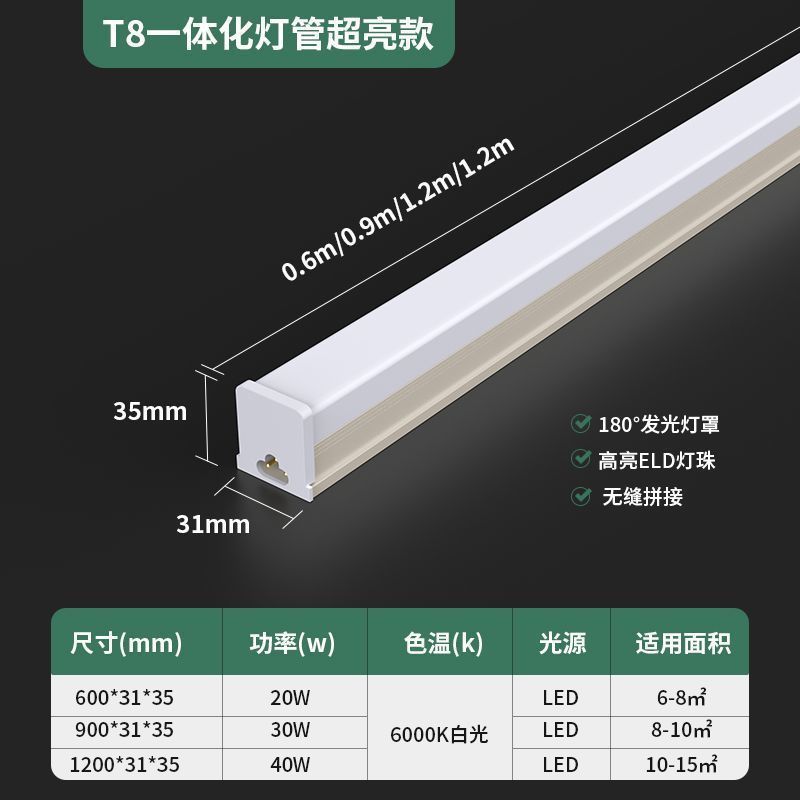 t5一体化led日光t8灯管1米2超亮长条灯三防净化灯家用厂房支架灯|undefined