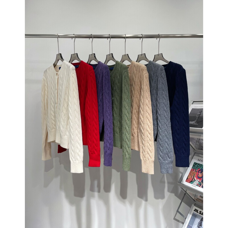 Original Yarn 90% Wool 10% Cashmere Rl Embroidered Pony Logo Cable Knit Cardigan Cross-Border Best-Selling Item