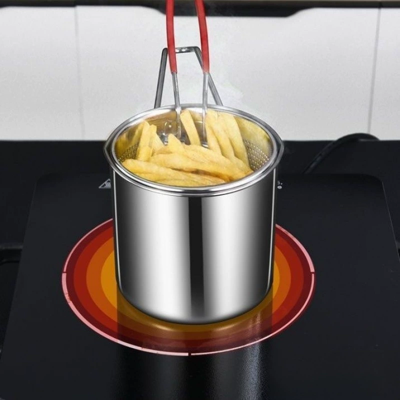 Глубокая сковорода из нержавеющей стали для домашнего использования, маленькая сковорода с фильтром, мини-сковорода для индукционной плиты, экономящая масло.