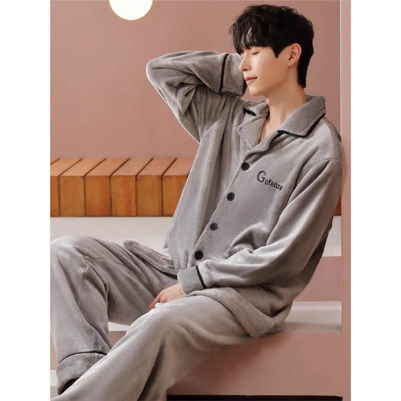 Pijamas de coral de lana de invierno para hombres con lana de invierno engrosado otoño invierno conjunto de ropa de franela 2025 nuevo