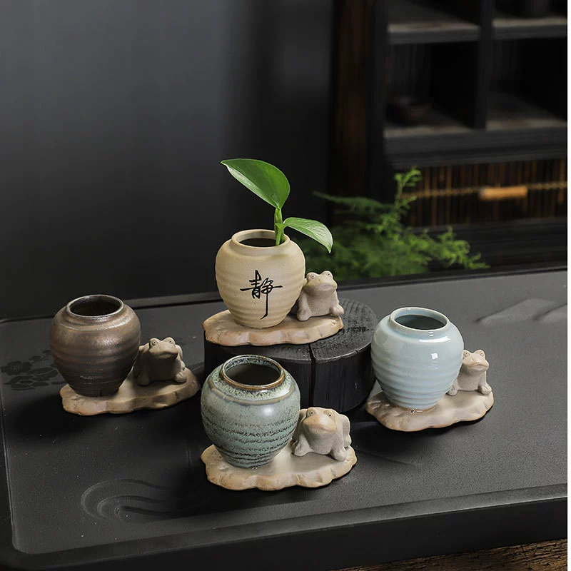 Винтажная гидропонная посуда Zen Green Rose Настольная гидропонная горшок для растений Гостиная Цветочные украшения Дзен Керамическая ваза