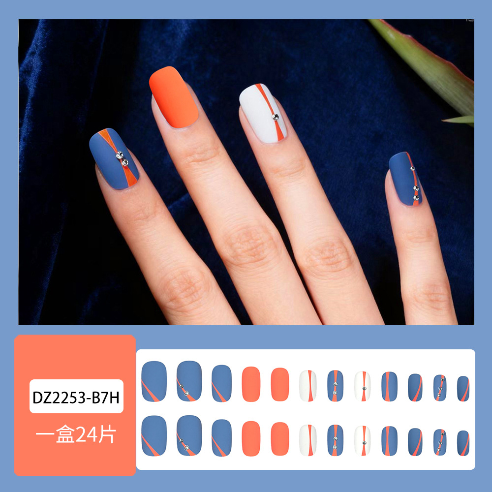 Comercio extranjero color esmerizado de diamante de vestir uñas falsas europeas y estadounidenses al por mayor 24 piezas de moda de uñas más vendidas image 3