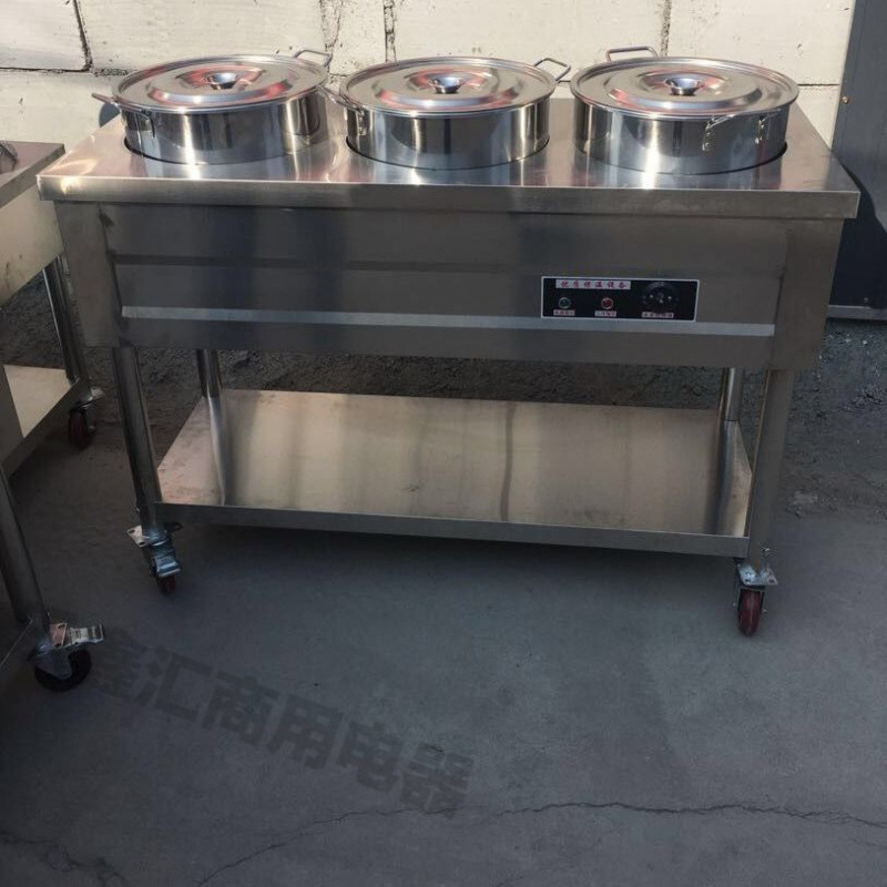 acero inoxidable aislamiento térmico carro de gachas de calentamiento eléctrico móvil comercial calentador de sopa caliente mesa de gachas de aislamiento térmico