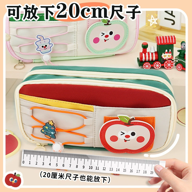 Apple, cute capacious pencil case, high quality multilayer stationery for elementary school students, drawstring, new collection