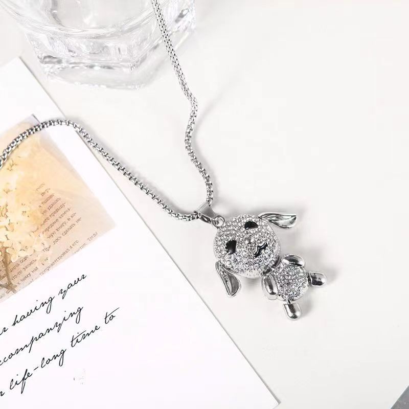 Neue mit Cartoon-Diamanten besetzte Welpenhalskette für Damenmode im Hip-Hop-Stil, minimalistischer Anhänger, vielseitige Pulloverkette_voghion.com