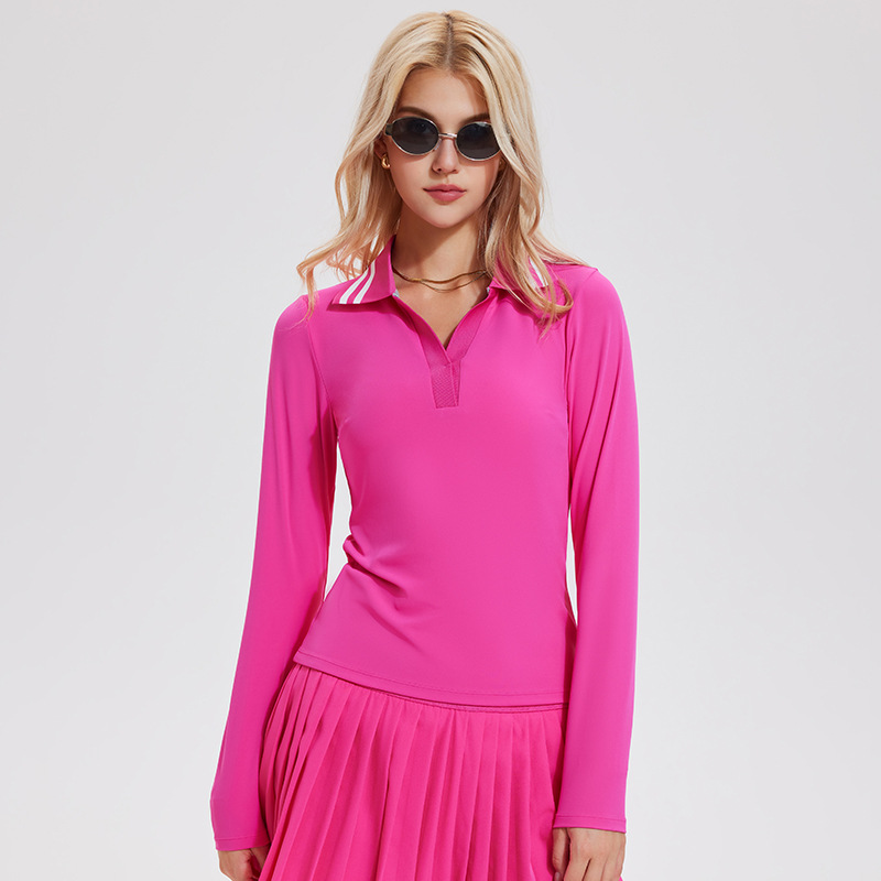 V-collar chaqueta de tenis de mangas largas camiseta de polo deportiva con solapa camiseta de negocios de golf casual chaqueta de ejercicio de secado rápido