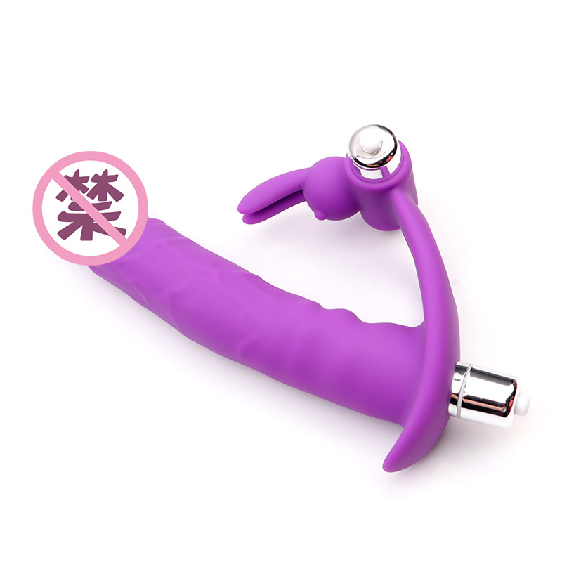 Vibrating Dual-Plug Penis Ring Silicone Wearable Couples Vibrator — detail image 3