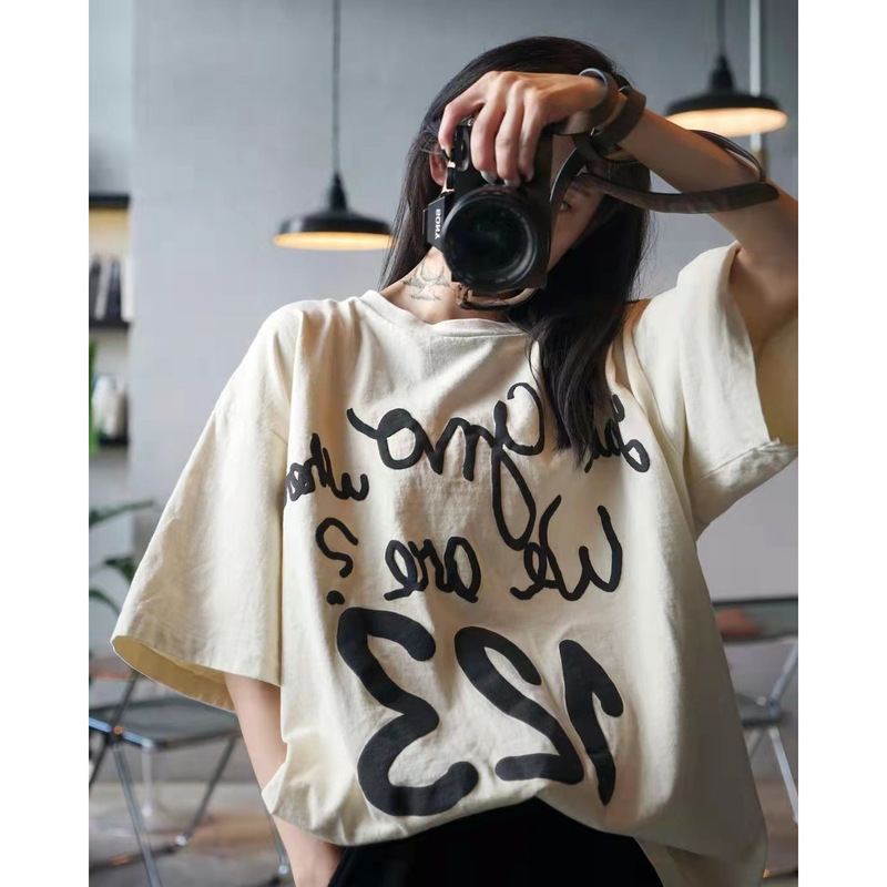 RRR123 Rainbow Snake Print Retro Shoulder Short Sleeve American Casual High Street Loose Cotton T-shirt for Men and Women