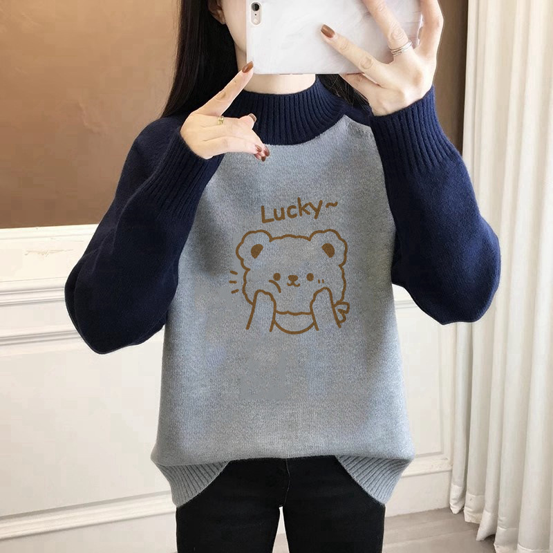 College Style Pullover Knitwear for Junior High School Students, Autumn and Winter New Half Turtleneck Knitwear, Thickeneded Warm Base Layer College Style Pullover Knitwear for Junior High School Students, Autumn and Winter New Half Turtleneck Knitwear, Thickeneded Warm Base Layer