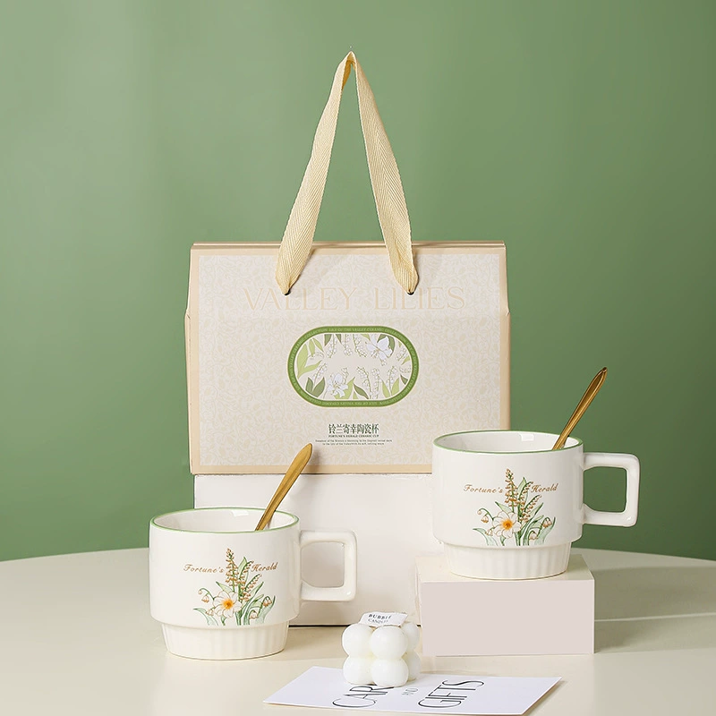 Ceramic towel, creative spoon, tower, tea cup, gift box, orchid, Birthday gift