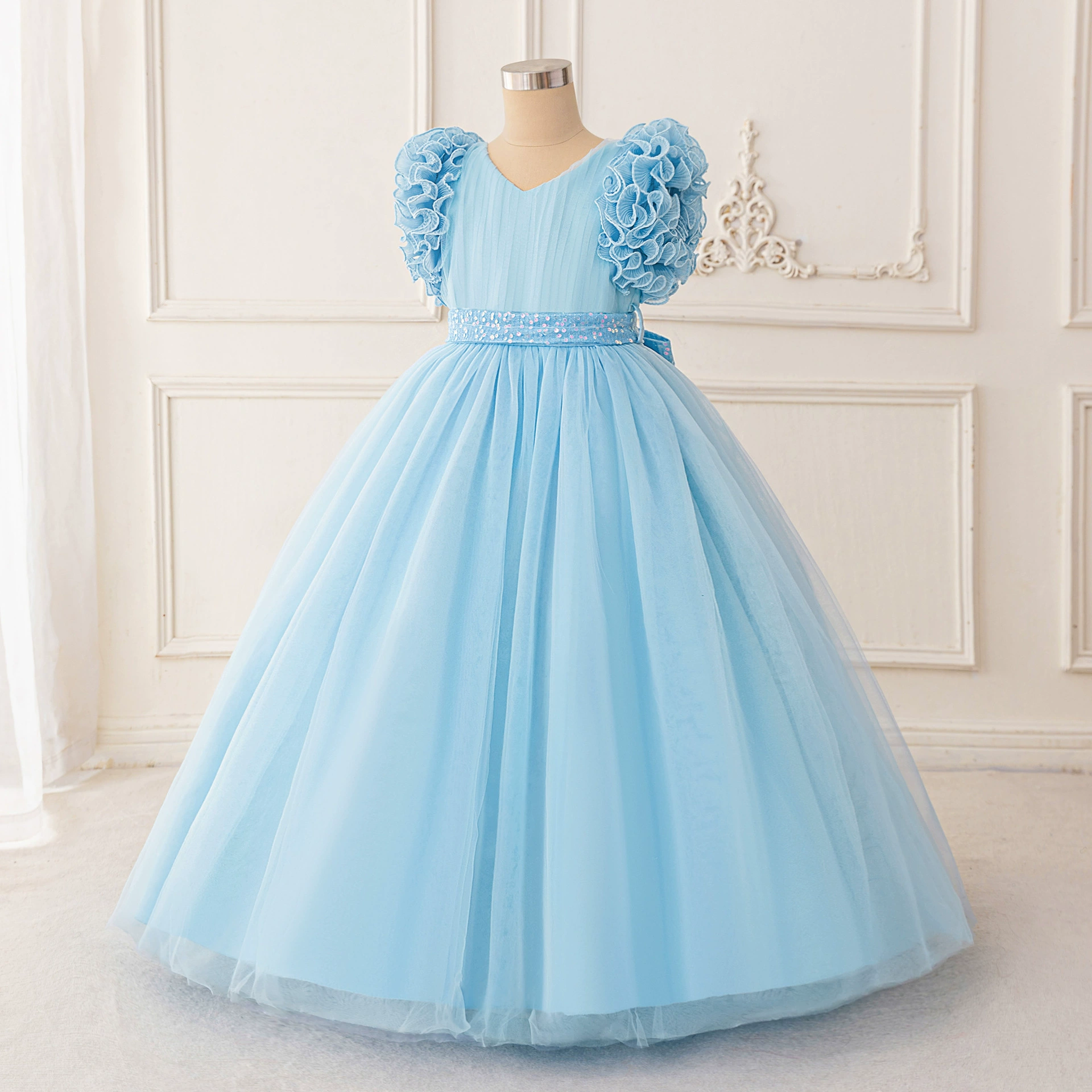 Small princess costume, flower girl dress, wedding dress, vest, long skirt, (Cross-border trading), for teenagers, tulle, V-neckline