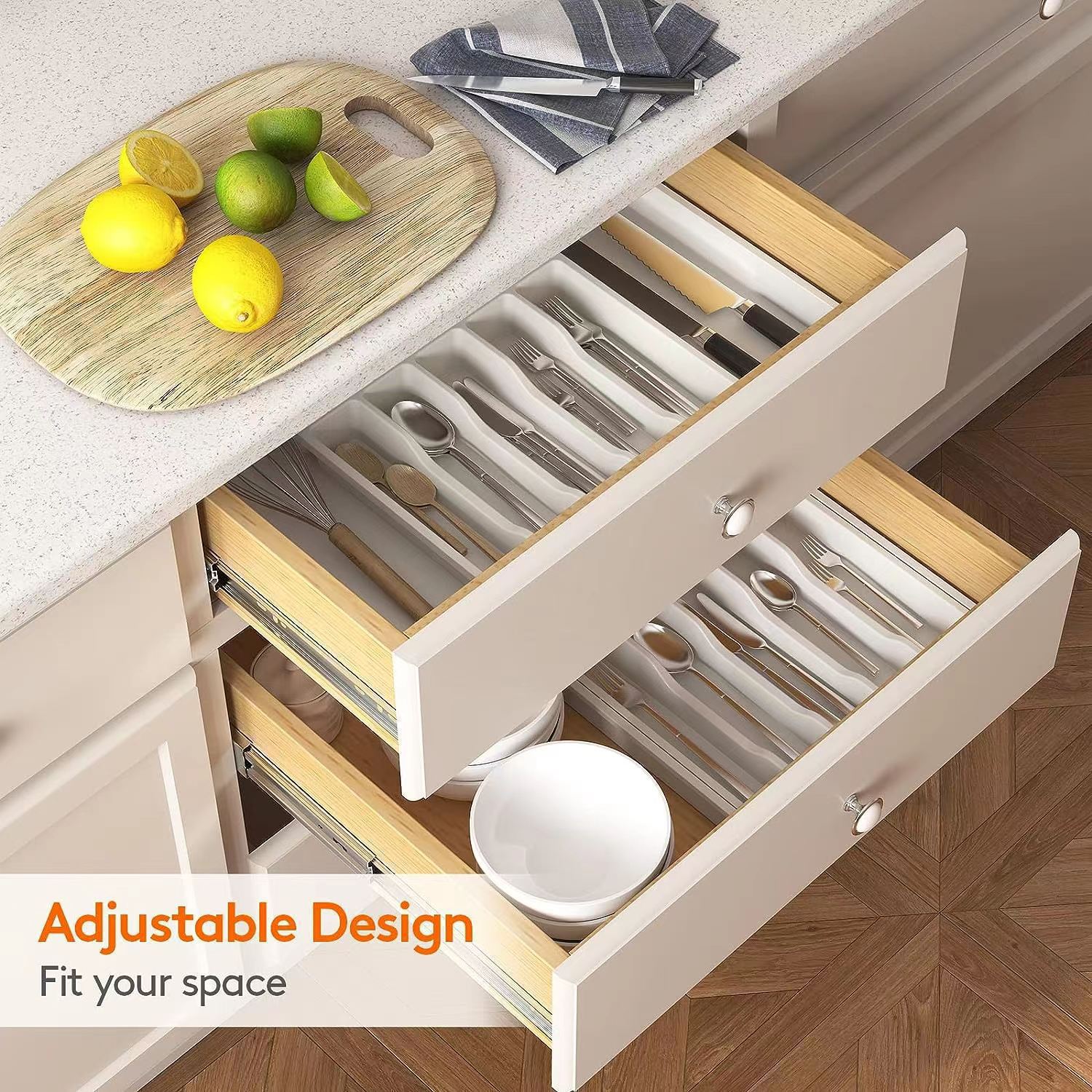 silver case cross-border spot silverware storage box adjustable tableware rack retractable plastic drawer storage
