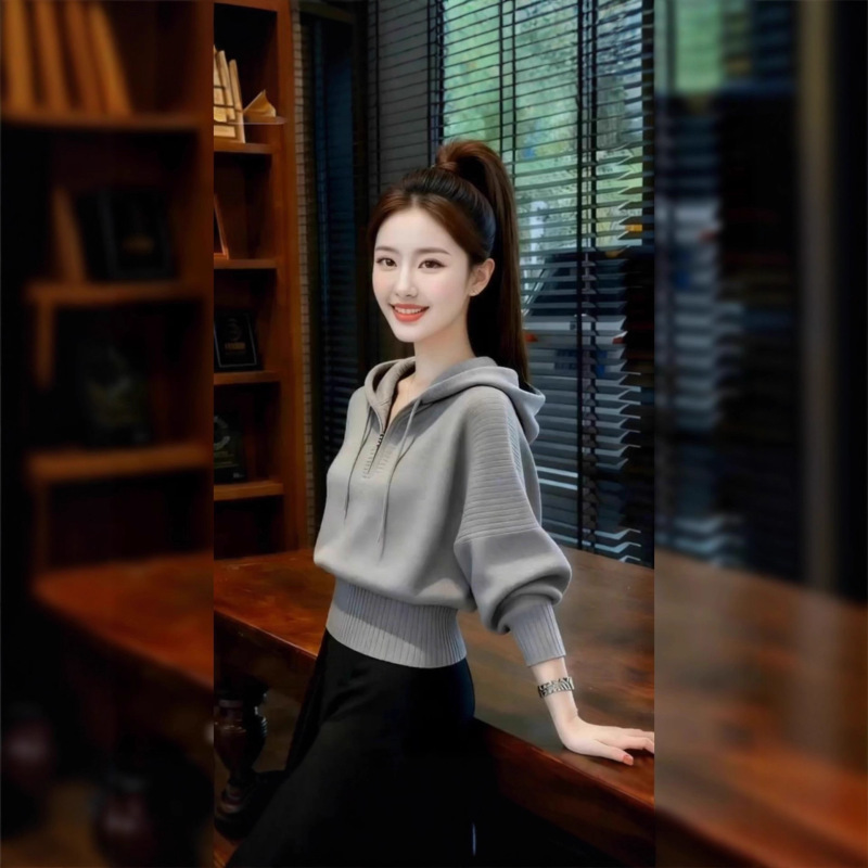 Lazy and Relaxed Knitwear Jacket Hooded Knitwear 2025 Autumn and Winter New Short Thickeneded Slim Top Women's Clothing