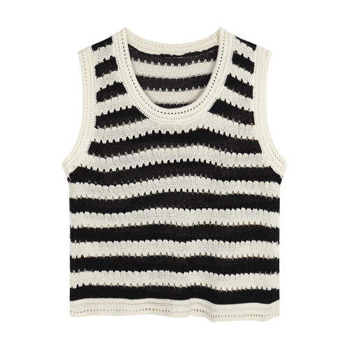 Korean style striped knitted camisole summer retro hot girl loose slimming outer wear inner bottoming top for women