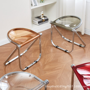 Middle Ancient Folding Chair Ins Transparent Stool Office Casual Dining Chair Acrylic Makeup Stool Coffee Shop Metal Folding Chair
