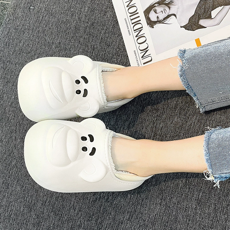 Симпатичная сумка с тапочками-клубничными медведями, женские зимние теплые непромокаемые домашние тихие хлопковые тапочки на ощупь