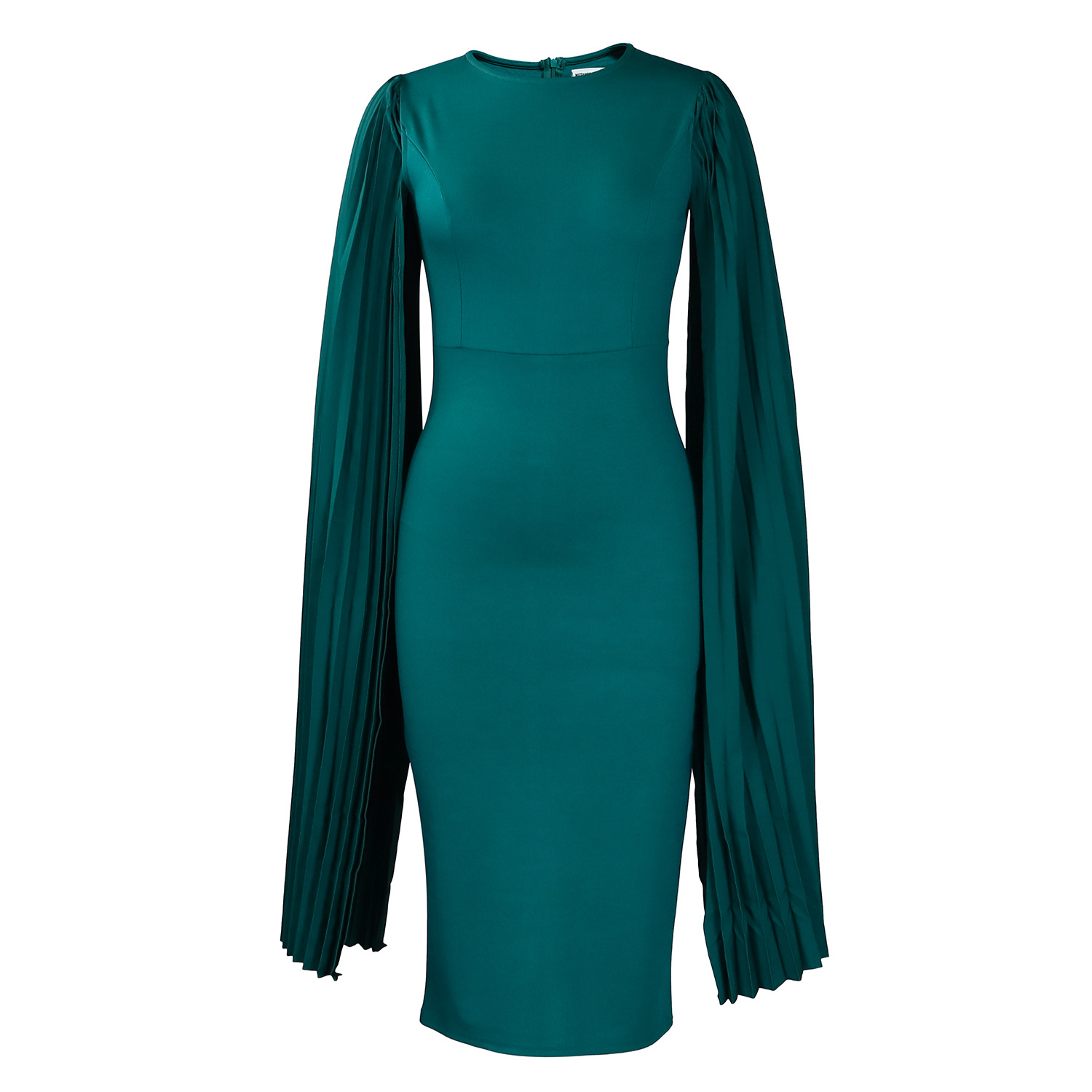 Elegant Womens Evening Dress Solid Color Round Neck Pleated Cape Design Perfect for Parties and Formal Events