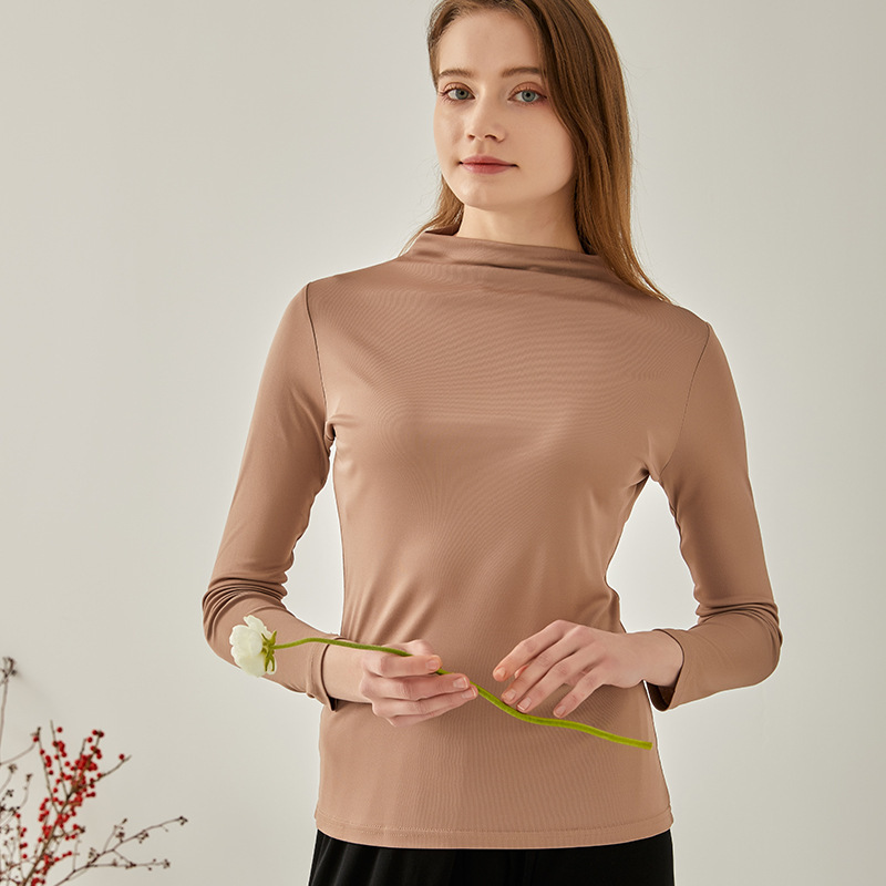 Autumn and Winter silk double-sided knitted half turtleneck bottoming shirt fashionable slim-fit long-sleeved shirt bottoming top women's T-shirt