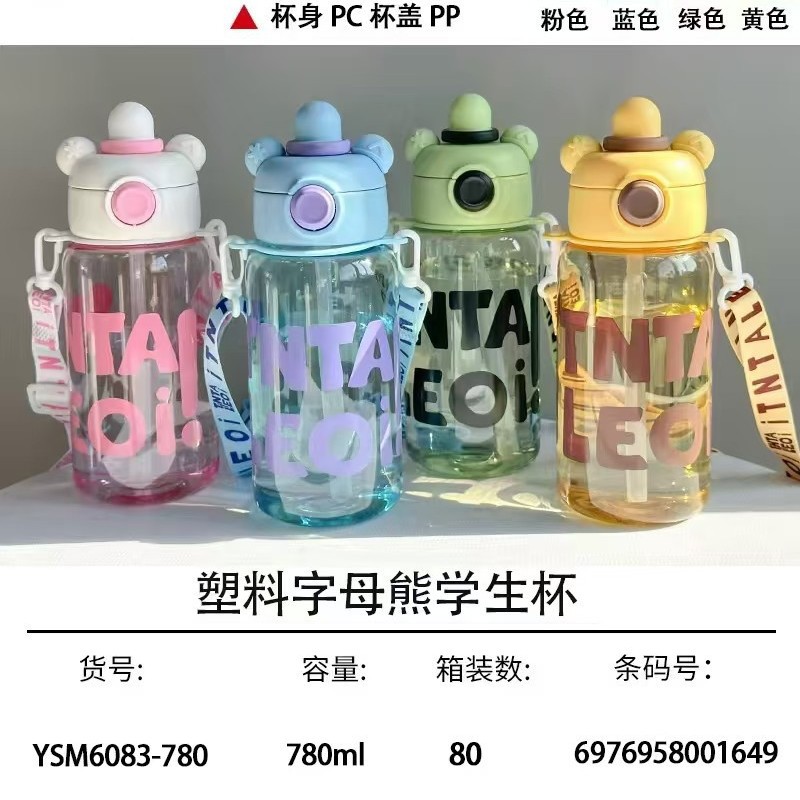 Yue Shimei sombrero de dibujos animados taza de plástico taza de paja roja 650ml taza de agua portátil bolsillo creativo