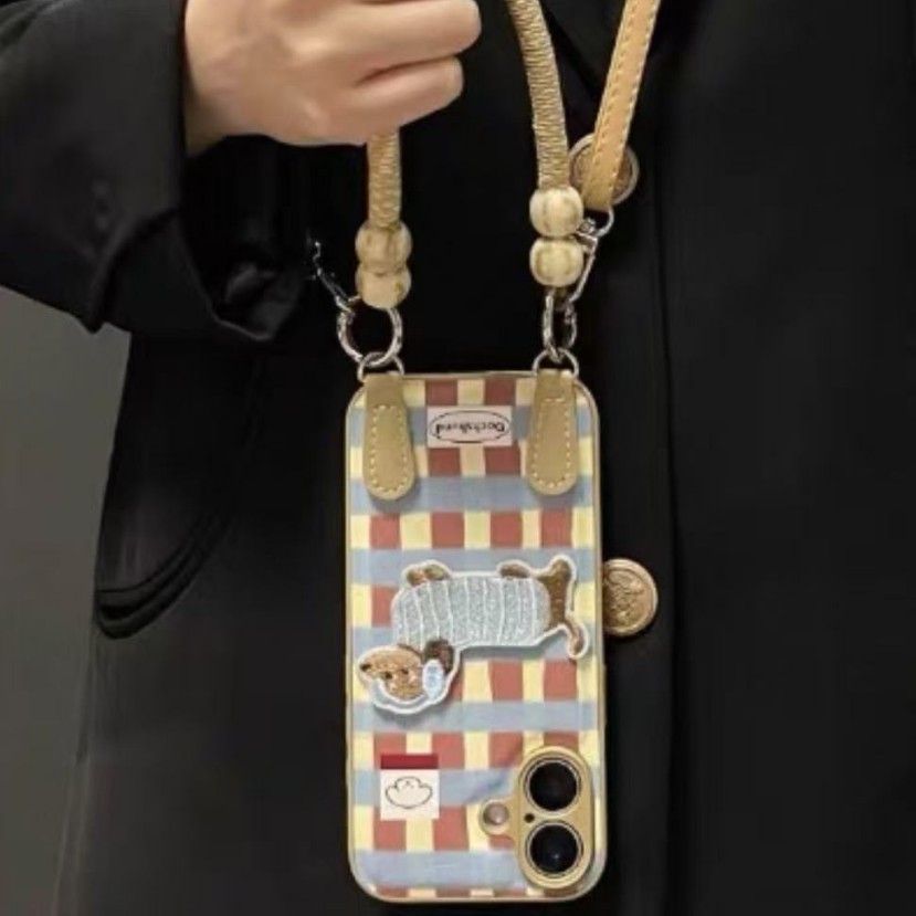 Perro a cuadros retro de nicho para iPhone14/15 funda para teléfono móvil 16Promax nuevo estilo 13 pareja 15pro